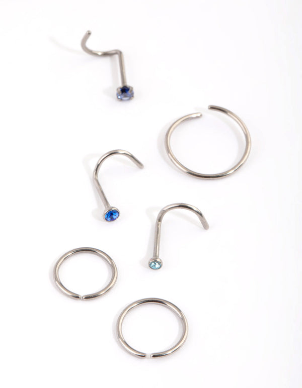 Titanium Diamante Nose Stud and Ring Pack