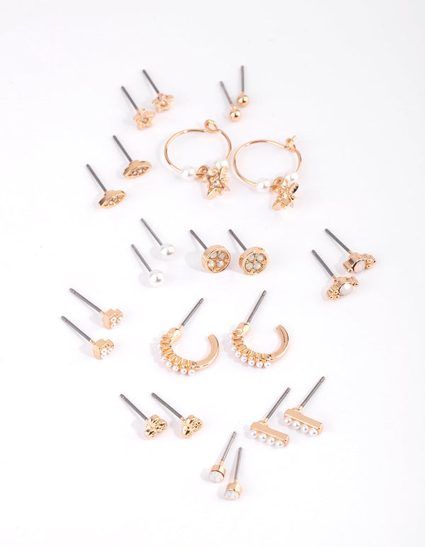Gold Celestial Pearl Stud Earring Pack
