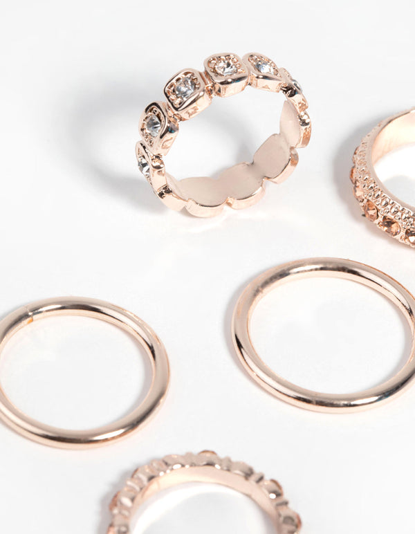 Rose Gold Square Diamante Ring Pack