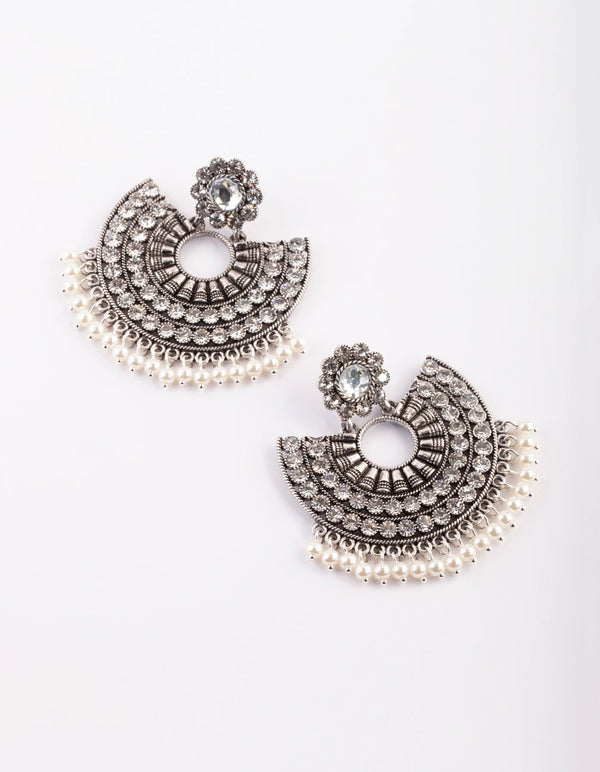 Antique Silver Statement Earrings with Pearls