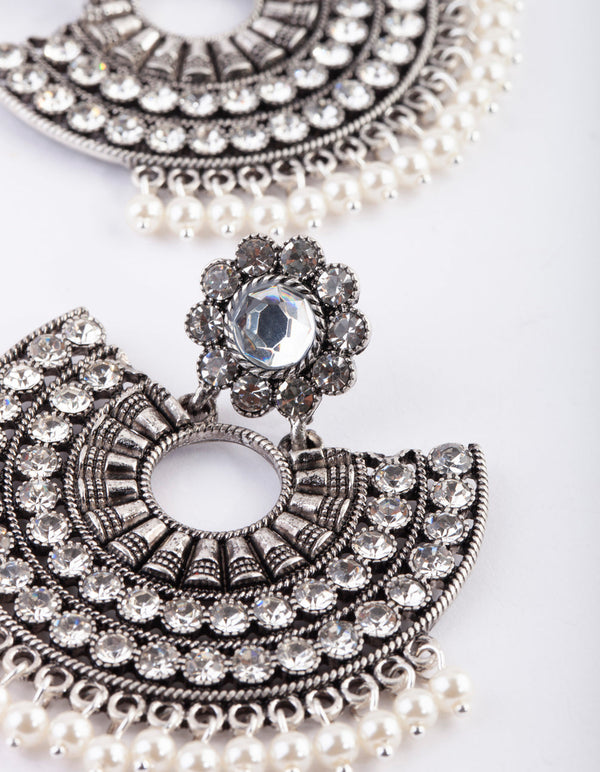 Antique Silver Statement Earrings with Pearls