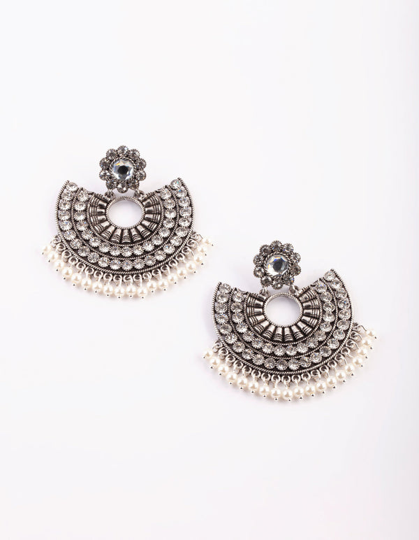 Antique Silver Statement Earrings with Pearls
