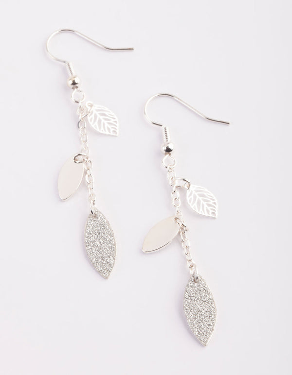 Silver Glitter Leaf Necklace and Earrings Set