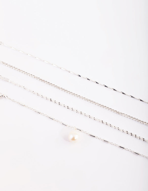 Silver Pearl Bracelet and Anklet Set