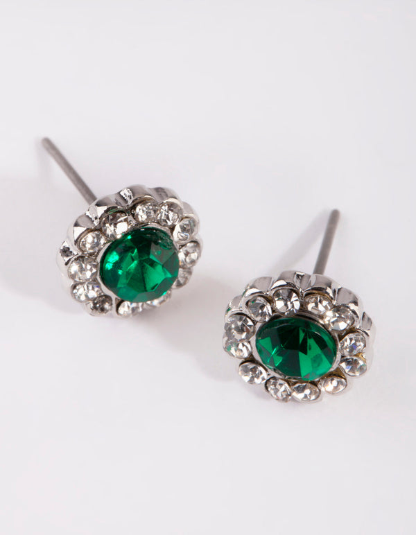 Rhodium Diamante and Flower Stud Earring Pack