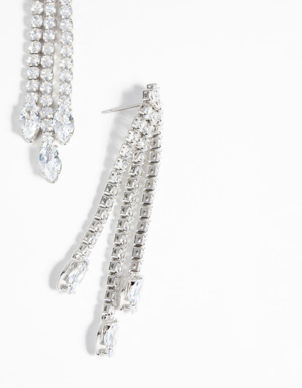 Rhodium Diamond Simulant Vintage Drop Earrings