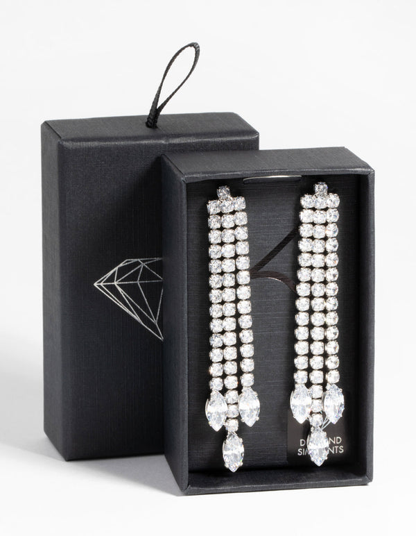 Rhodium Diamond Simulant Vintage Drop Earrings