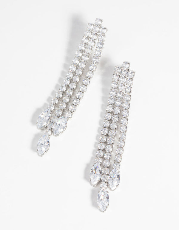 Rhodium Diamond Simulant Vintage Drop Earrings