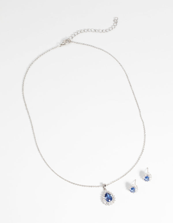 Sapphire Diamond Simulant Necklace and Earrings Set
