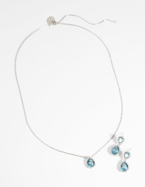 Rhodium Diamond Simulant Necklace and Earrings Set
