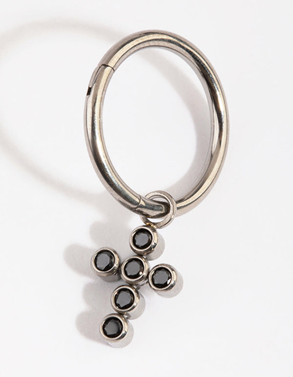 Titanium Diamante Cross Belly Ring