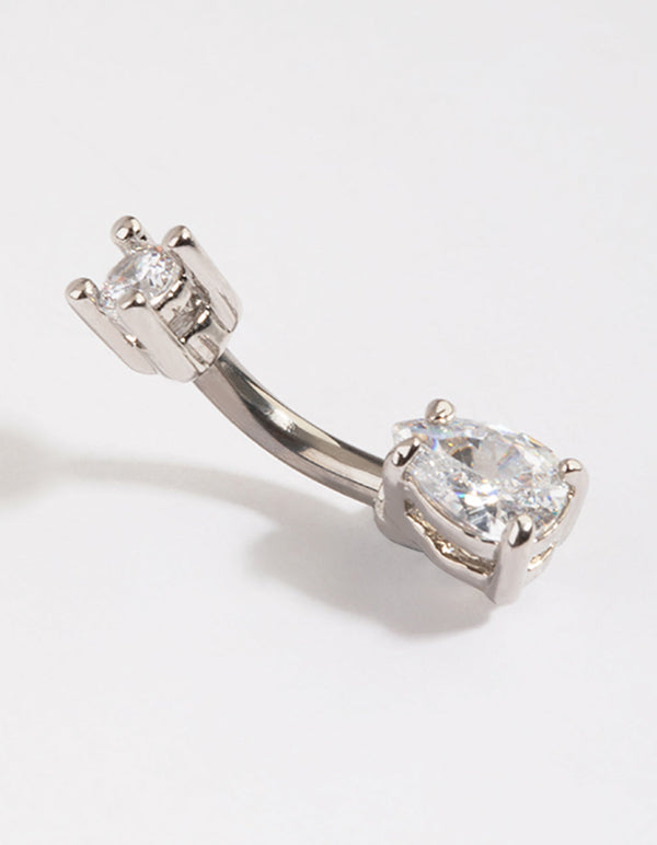 Titanium Diamante Pear Belly Bar