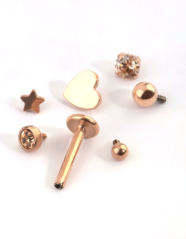 Rose Gold Plated Titanium Heart and Star Flat Back Pack
