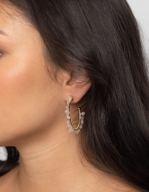 Gold Plated Hoop Earrings with Rose Quartz