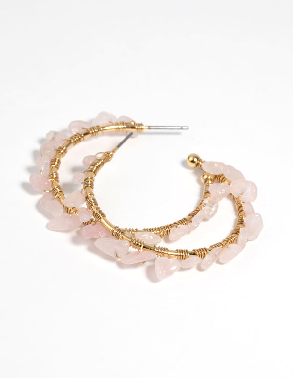 Gold Plated Hoop Earrings with Rose Quartz