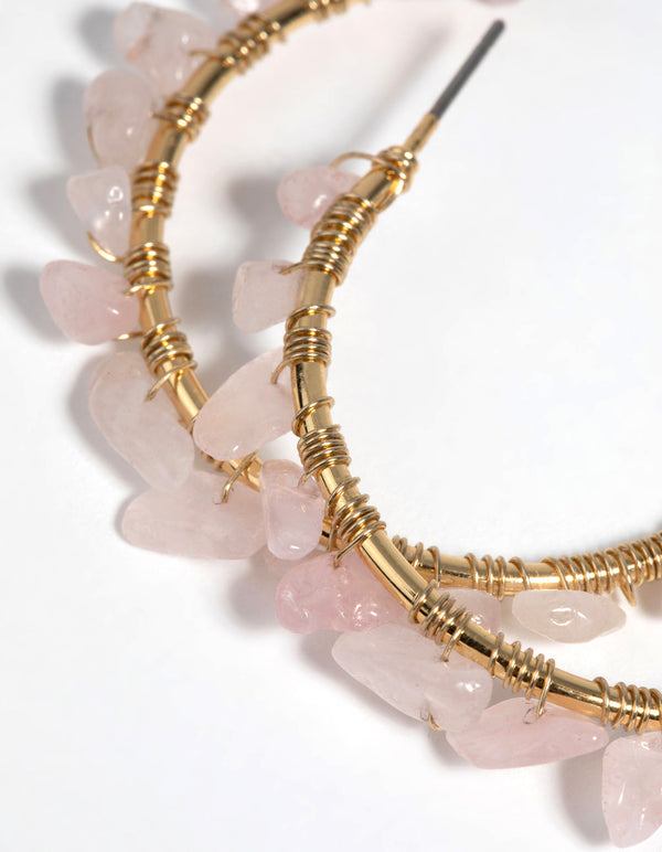 Gold Plated Hoop Earrings with Rose Quartz