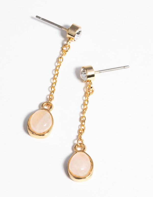 Gold Plated Drop Earrings with Rose Quartz