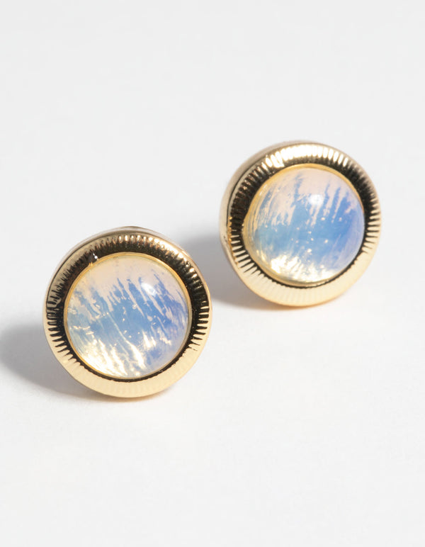 Gold Plated Stud Earrings with Moonstone