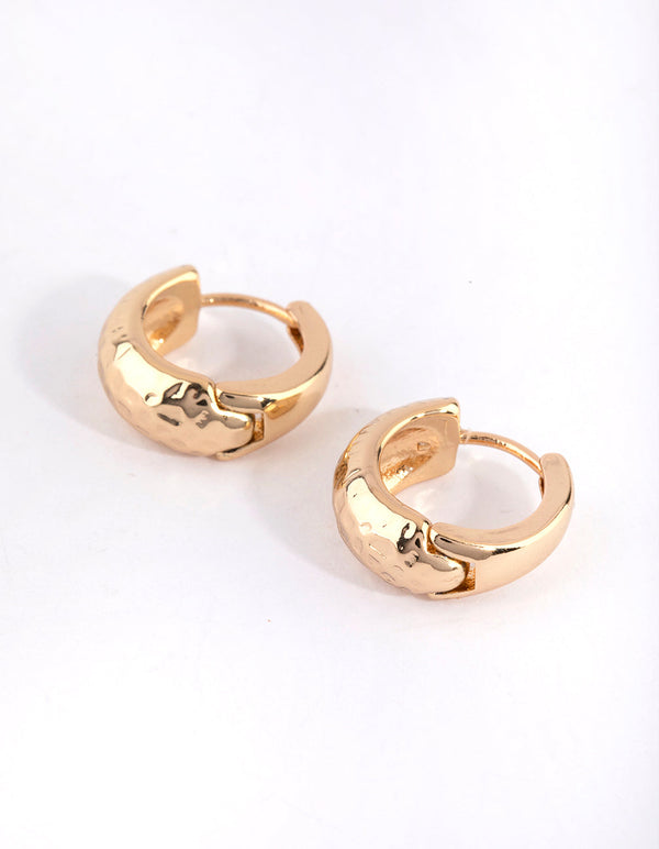 Gold Plated Hammered Huggie Hoop Earrings