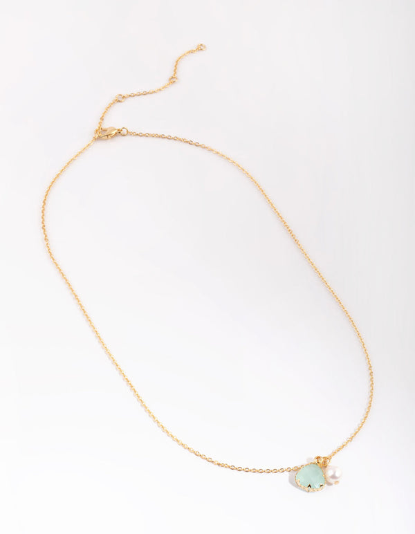 Gold Plated Charm Necklace with Freshwater Pearls