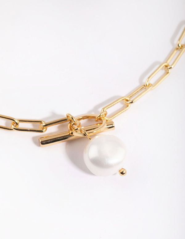 Gold Plated Fob Necklace with Freshwater Pearls