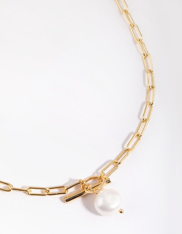 Gold Plated Fob Necklace with Freshwater Pearls