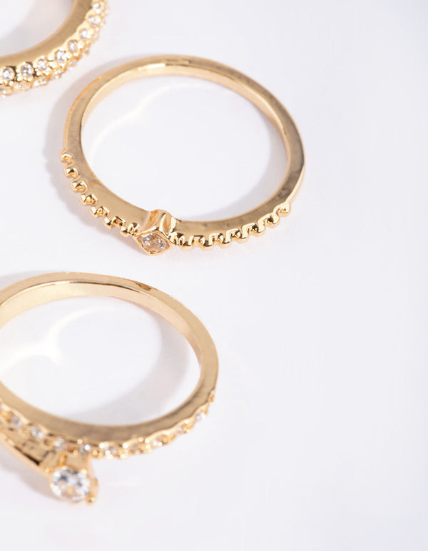 Gold Plated Mixed Shape Ring Stack Pack