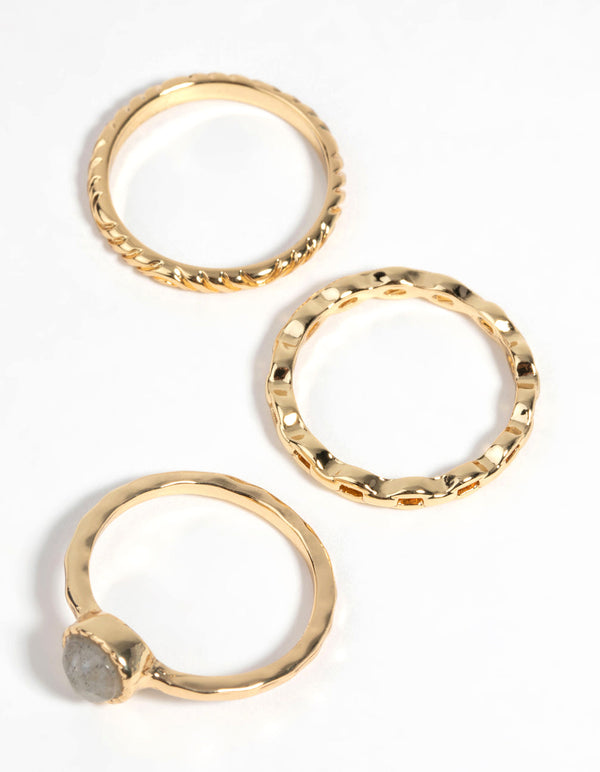Gold Plated Ring Stack Pack with Labradorite