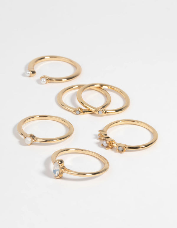 Vergulde ringstapelset met zoetwaterparels
