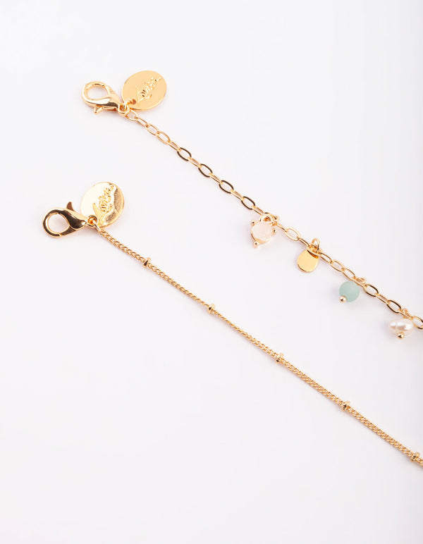 Gold Plated Charm Anklet with Semi-Precious Stones