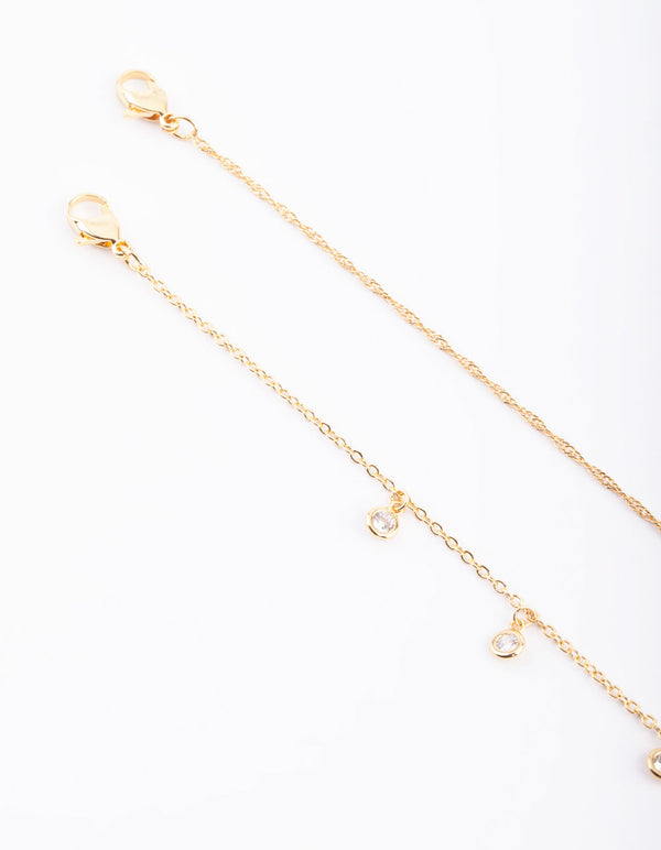 Gold Plated Anklet Set with Cubic Zirconia
