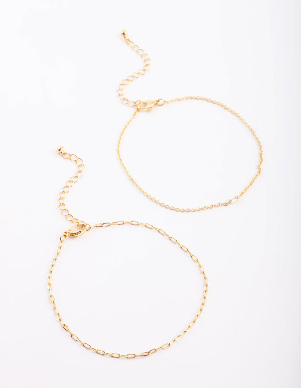 Gold Plated Fine Chain Anklet Set
