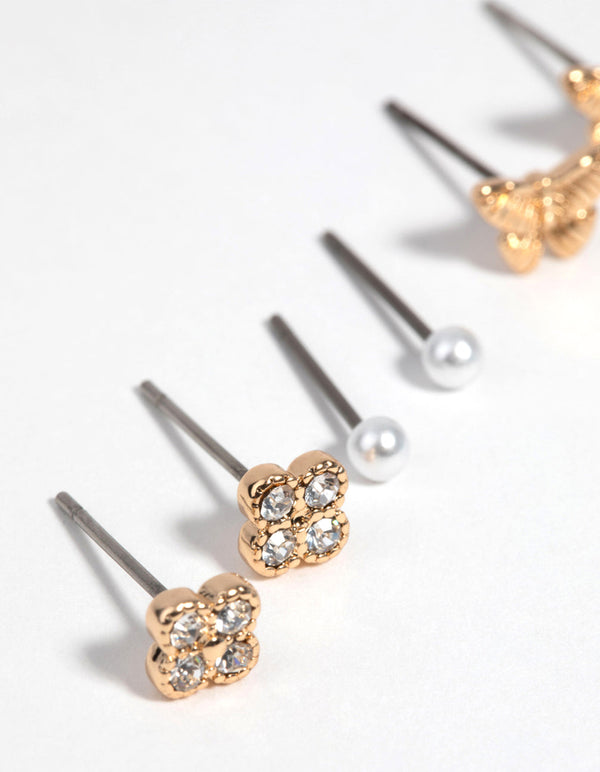 Gold Pearl and Butterfly Stud Earring Pack