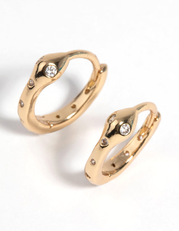 Gold Snake Huggie Hoop Earrings with Cubic Zirconia