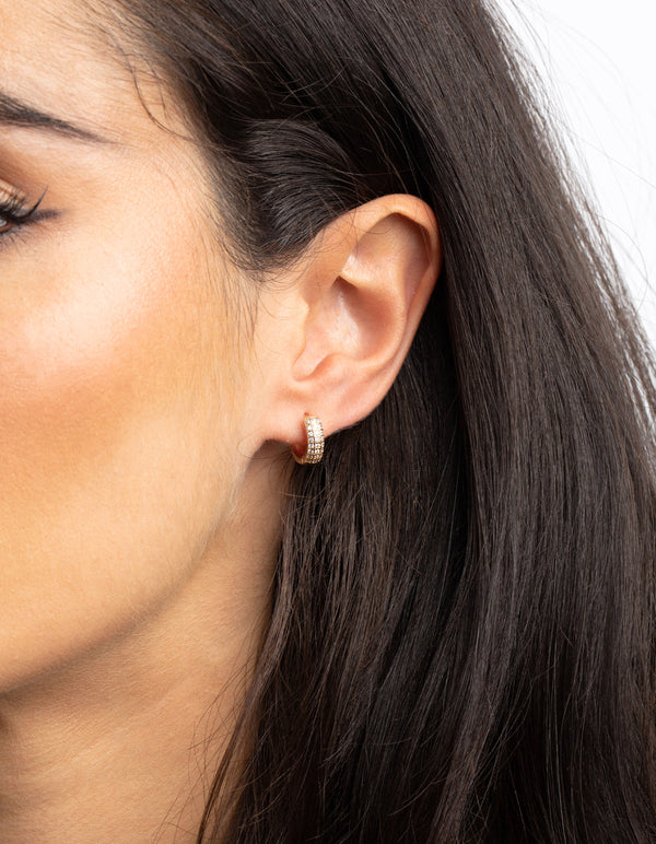 Gold Huggie Hoop Earrings with Cubic Zirconia