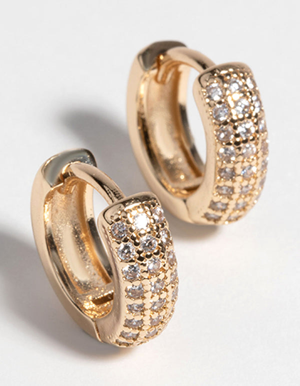 Gold Huggie Hoop Earrings with Cubic Zirconia