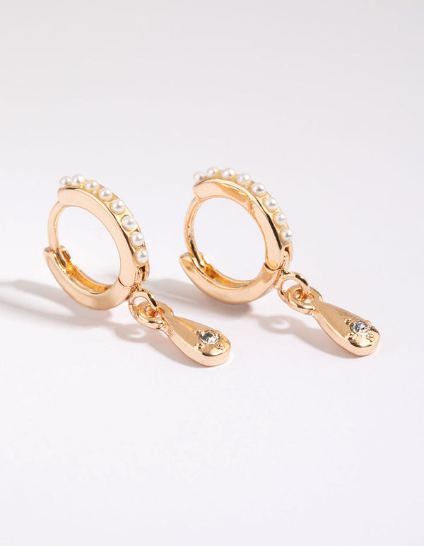 Gold Huggie Hoop Earrings with Pearls