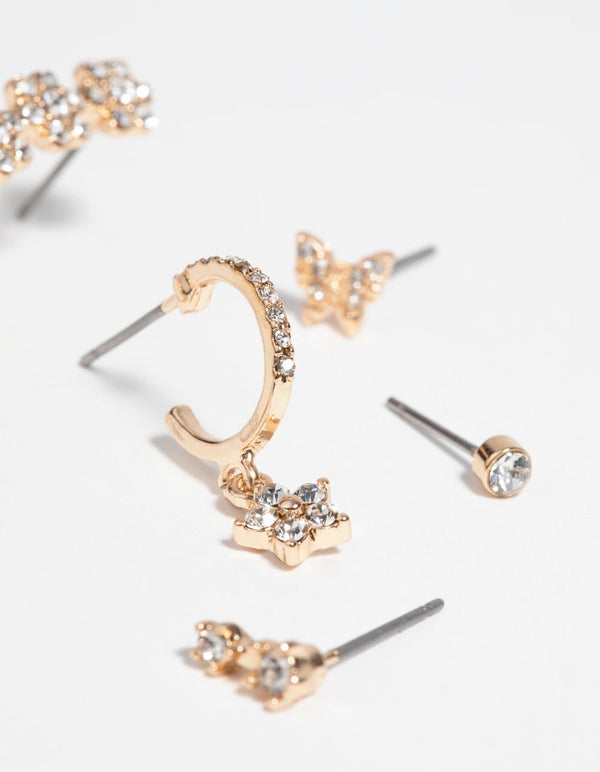 Gold Butterfly and Flower Earrings