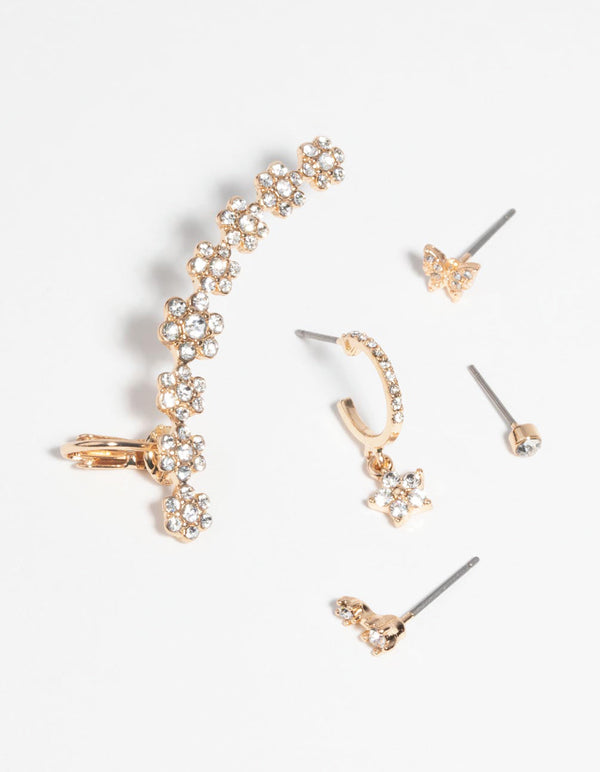Gold Butterfly and Flower Earrings