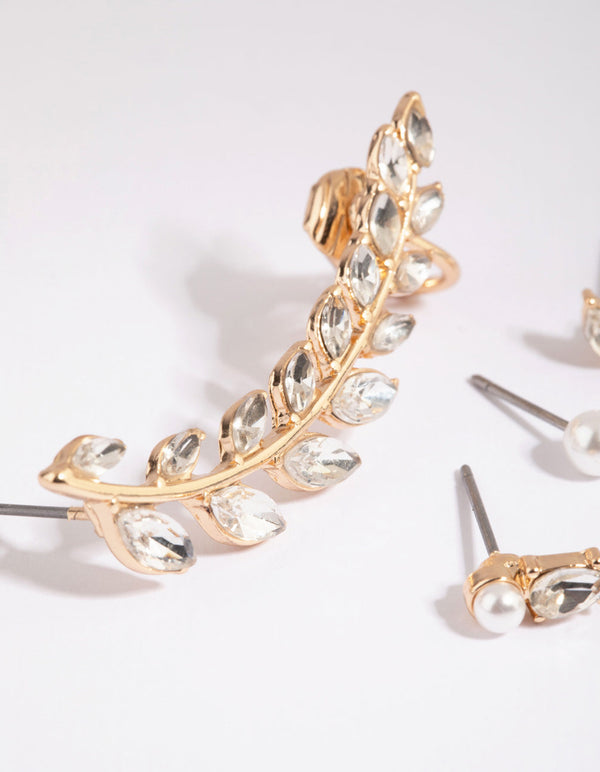 Gold Pearl and Diamante Cuff Earring Pack
