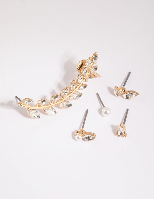 Gold Pearl and Diamante Cuff Earring Pack