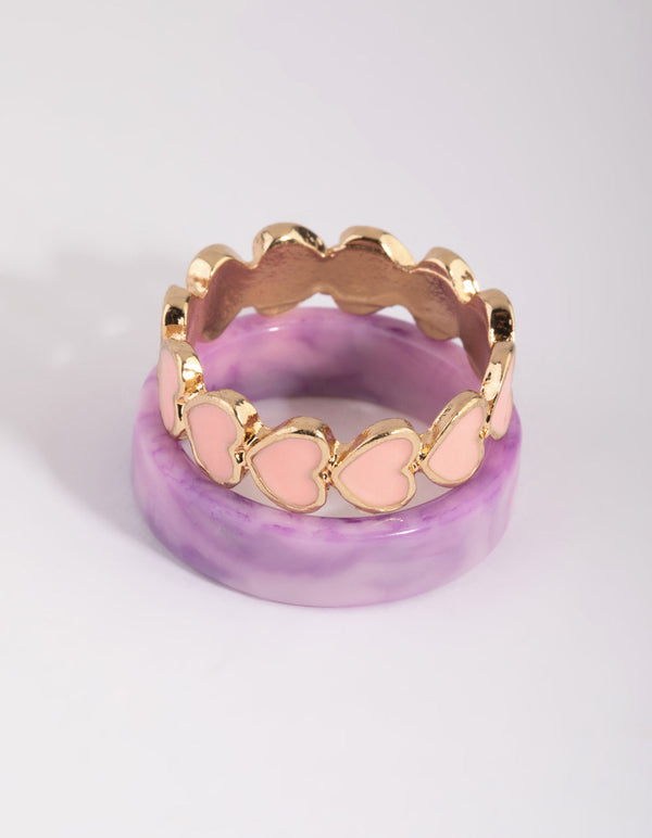 Pink Heart Plastic Ring Set