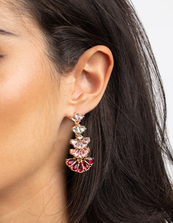 Gold and Red Fan Drop Earrings