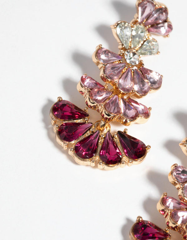 Gold and Red Fan Drop Earrings