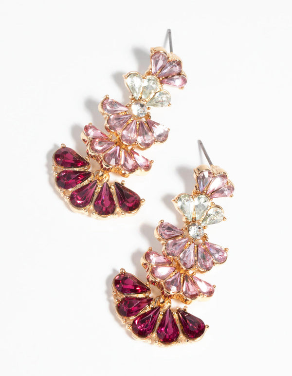 Gold and Red Fan Drop Earrings