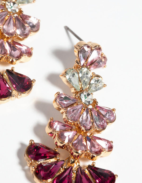 Gold and Red Fan Drop Earrings