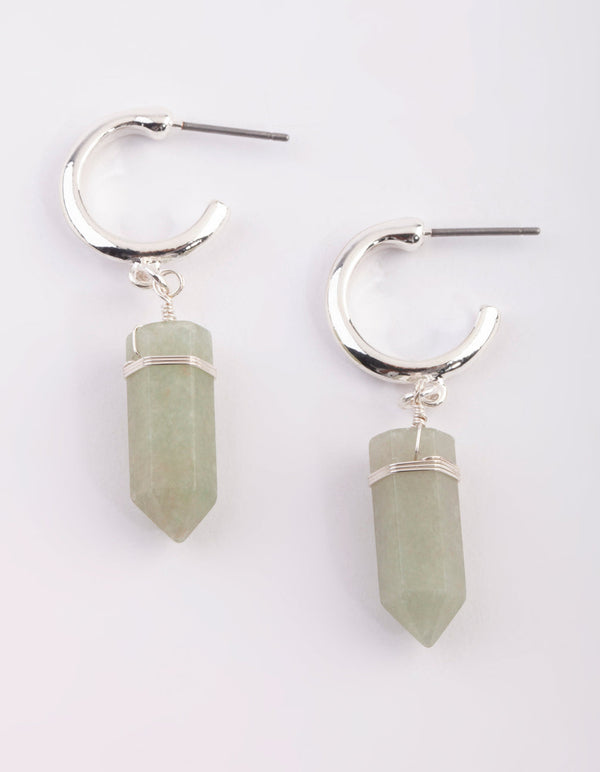 Silver Hoop Earrings with Green Fluorite