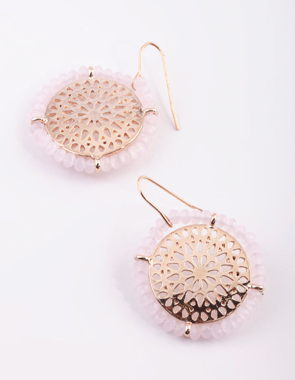 Rose Gold Drop Earrings with Rose Quartz