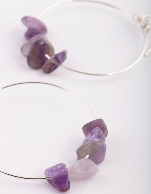Silver Drop Earrings with Amethyst