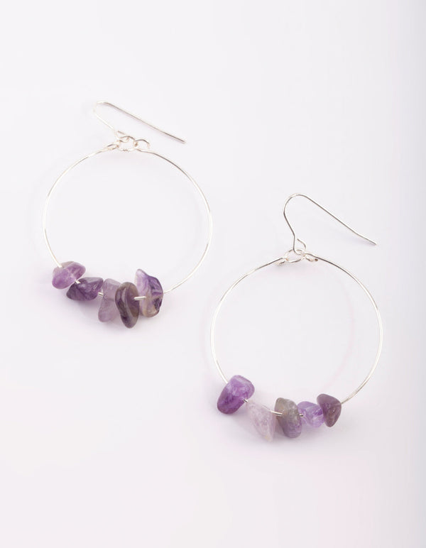 Silver Drop Earrings with Amethyst